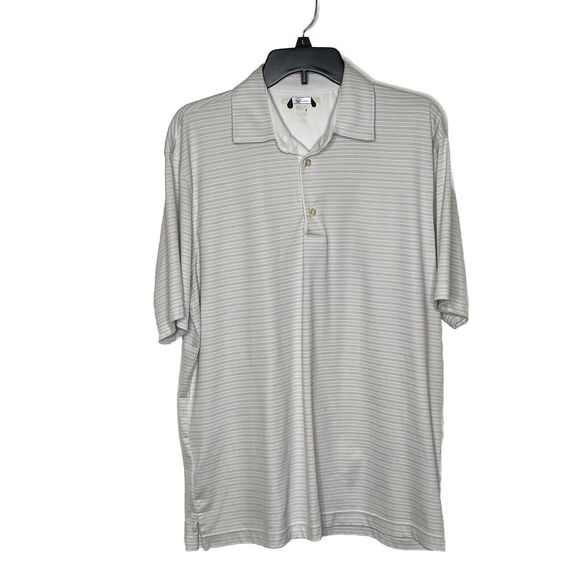 Greg Norman ML75 White Grey Striped Short Sleeve Polo Mens Size Large - Picture 1 of 4